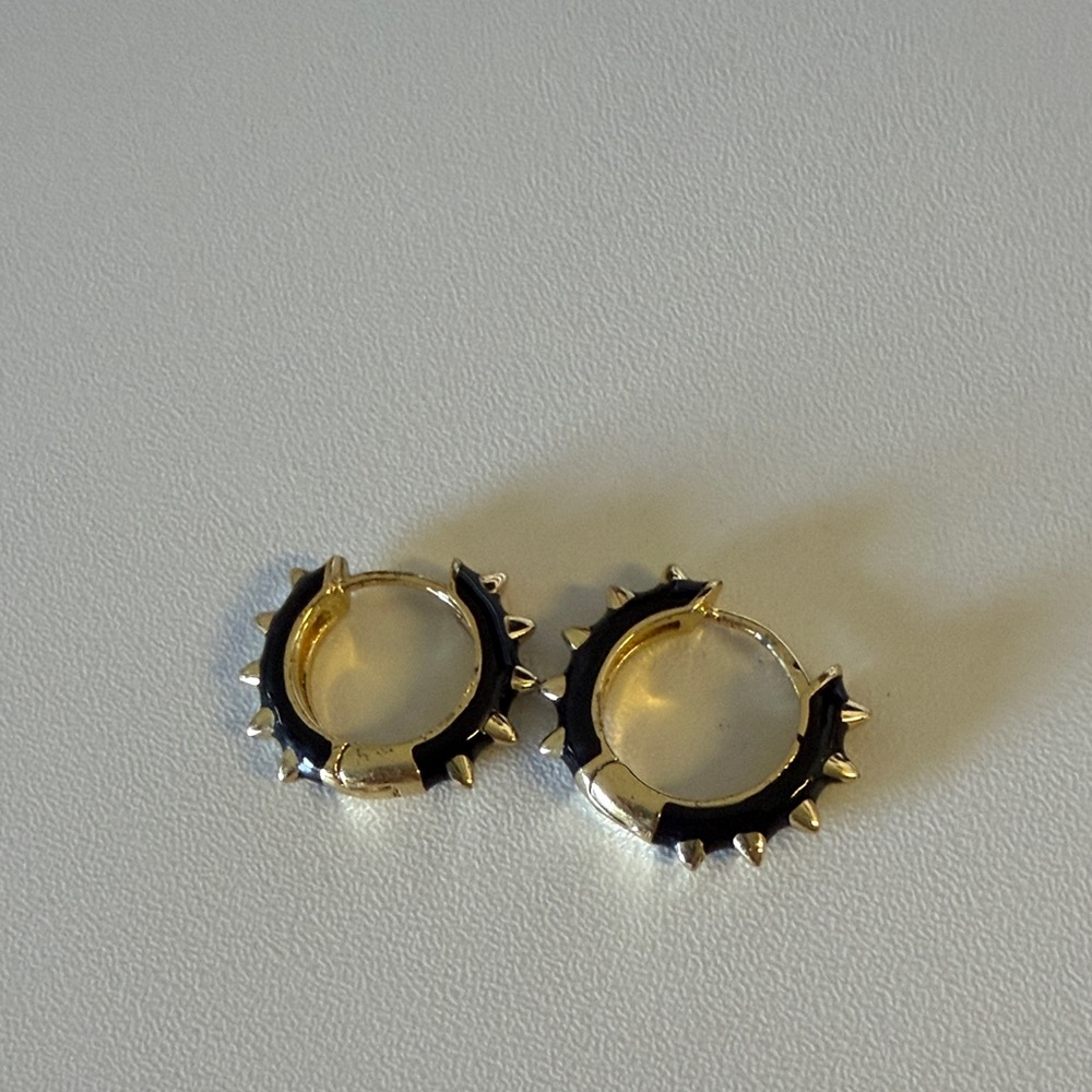 Gold and Black Spiked Hoop Earrings